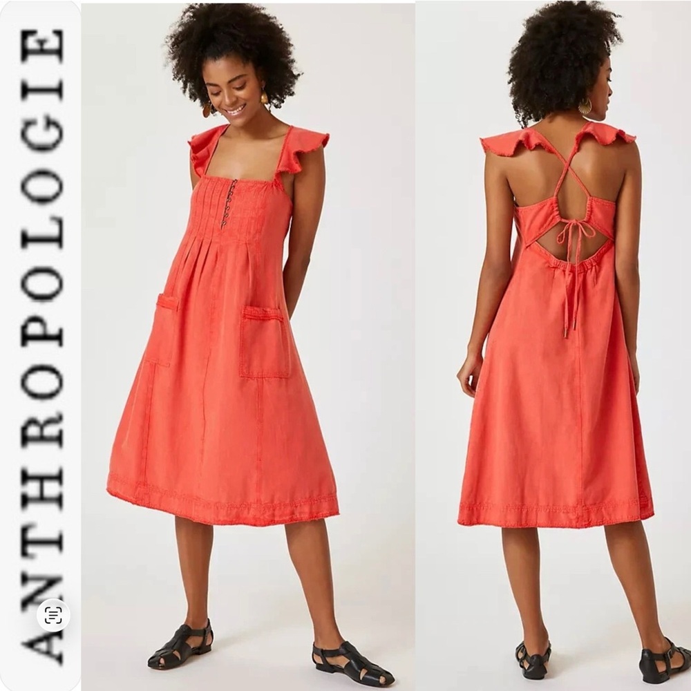Anthropologie Pilcro Flutter Sleeve Midi Dress Coral L